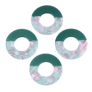 Translucent Cellulose Acetate(Resin) Pendants, Two Tone, Donut, Green, 46x2.5mm, Hole: 1.4mm