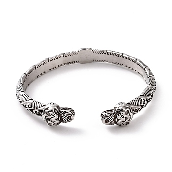 304 Stainless Steel Dragon Open Cuff Bangle for Men Women, Antique Silver, Inner Diameter: 2-7/8 inch(7.3cm)
