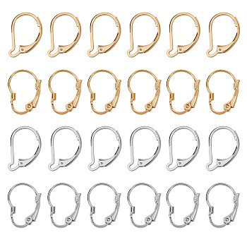 24Pcs 4 Styles Brass Leverback Earring Findings, Real 24K Gold Plated & 925 Sterling Silver Plated, Golden & Silver, 6pcs/style