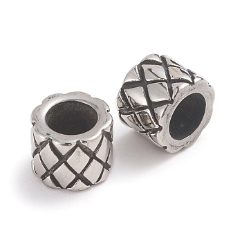 304 Stainless Steel Beads, Large Hole Beads, Column, Antique Silver, 9x7mm, Hole: 5.5mm
