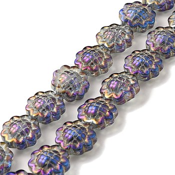 Transparent Electroplate Glass Beads Strands, Rainbow Plated, Sunflower, Medium Orchid, 15x9mm, Hole: 1mm, about 44~45pcs/strand, 25.20~25.98 inch(64~66cm)