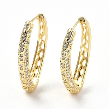 Clear Cubic Zirconia Teardrop Hoop Earrings, Brass Jewelry for Women, Real 18K Gold Plated, 35x27.5x5.5mm, Pin: 0.7mm