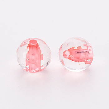 Transparent Acrylic Beads, Round, Faceted, Light Coral, 6x5.5mm, Hole: 1.4mm, about 4160pcs/500g