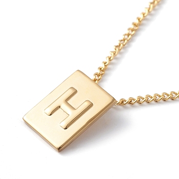 Titanium Steel Initial Letter Rectangle Pendant Necklace for Men Women, Golden, Letter.H, 18.11~18.5 inch(46~47cm)
