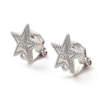 Alloy Clip-on Earring Findings, with Horizontal Loops, for Non-pierced Ears, Star, Platinum, 14.5x13.5x12mm, Hole: 1mm
