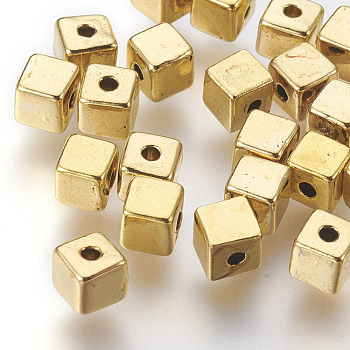 Tibetan Style Alloy Beads, Cadmium Free & Lead Free, Cube, Antique Golden Color, about 4mm long, 4mm wide, 4mm thick, hole: 1mm