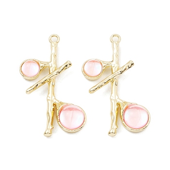 Resin Pendants, Tree Charms with Rack Plating Light Gold Plated Alloy Findings, Long-Lasting Plated, Lead Free & Cadmium Free, Pink, 37x23x6.5mm, Hole: 2mm
