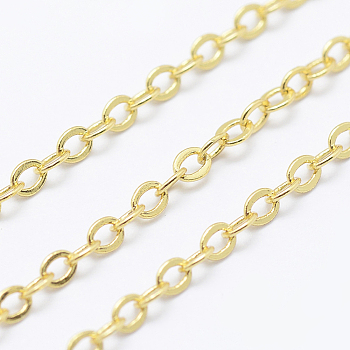 Brass Cable Chains, Soldered, Long-Lasting Plated, Flat Oval, Cadmium Free & Lead Free, Real 18K Gold Plated, 1.5mm, Link: 2.1x1.5mm