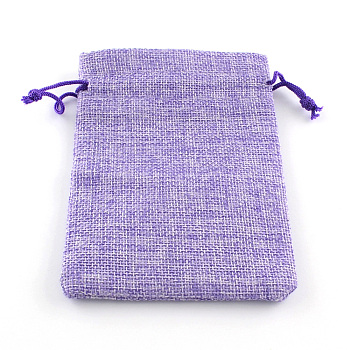 Burlap Packing Pouches Drawstring Bags, Medium Purple, 9x7cm