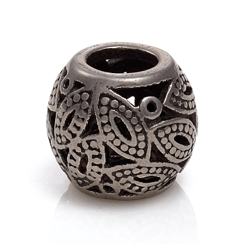 304 Stainless Steel European Beads, Large Hole Beads, Rondelle with Horse Eye, Antique Silver, 11.5x11mm, Hole: 5mm