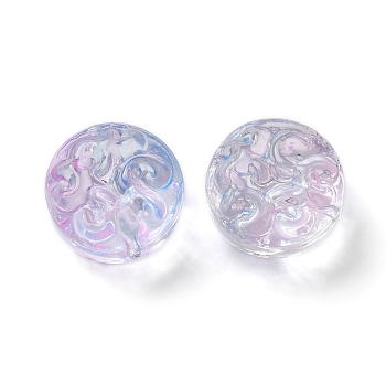 Transparent Glass Beads, Flat Round with Flower, Lavender Blush, 13.5x8.5mm, Hole: 1.2mm, about 10pcs/bag