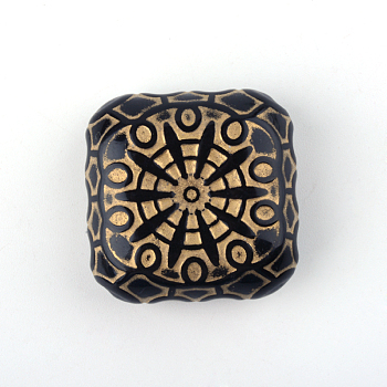 Cuboid Plating Acrylic Beads, Golden Metal Enlaced, Black, 31.5x31.5x15.5mm, Hole: 2mm, about 50pcs/500g