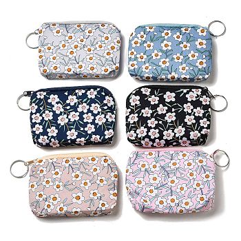 Flower Print Cotton Cloth Wallets with Alloy Zipper, Rectangle with Iron Ring, Mixed Color, 9x11x0.9cm