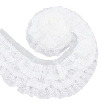 3-Layer Pleated Chiffon Flower Lace Trim, Polyester Ribbon for Jewelry Making, Garment Accessories, White, 5-1/8 inch(130mm), about 2.73 Yards(2.5m)/Box