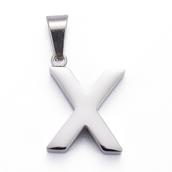 304 Stainless Steel Letter Pendants, Manual Polishing, Alphabet, Stainless Steel Color, Letter.X, 18x13.5x4mm, Hole: 6.5x3.5mm