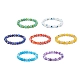 7Pcs 7 Colors Dyed Natural Weathered Agate & Lampwork Evil Eye Round Beaded Stretch Bracelets Set(BJEW-JB08958)-1