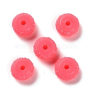 Opaque Resin Beads, Textured Rondelle, Cerise, 12x7mm, Hole: 2.5mm(RESI-B020-07E)