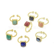 Adjustable Natural Gemstone Finger Rings, with Brass Findings, Square, Golden, Size 7, 17.5~18.5mm(RJEW-L089-13G)