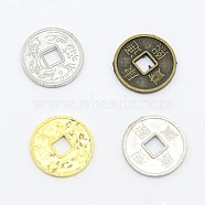 Feng Shui Chinoiserie Jewelry Findings Alloy Copper Cash Beads, Flat Round Chinese Ancient Coins with Character KangXi, Mixed Color, 10x1mm, Hole: 2x2mm(PALLOY-M018-01)