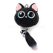 Opaque Resin Kitten Bell Big Pendants, Big Eye Cat Charms with Platinum Tone Iron Loops, Black, 67x34x30mm, Hole: 2.5mm(RESI-A032-01P-02)