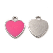 304 Stainless Steel Enamel Pendants, Heart Charm, Stainless Steel Color, 11x10x1mm, Hole: 1.6mm(X-STAS-M308-16P-02)
