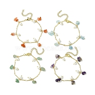 4Pcs 4 Style Natural Mixed Gemstone Chips & Shell Pearl Charm Bracelets Set for Women, 7-1/2 inch(19cm), 1Pc/style(BJEW-TA00359)