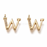 Brass Micro Pave Clear Cubic Zirconia Charms, Cadmium Free & Lead Free, Long-Lasting Plated, Alphabet, Letter.W, 11x11x3mm, Hole: 1.4mm(ZIRC-B002-39G-W)