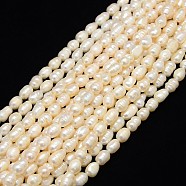 Natural Cultured Freshwater Pearl Beads Strands, with Screw Thread, Rice, Creamy White, 6~7mm, Hole: 0.8mm, about 36~38pcs/strand, 12.99 inch(33cm)(PEAR-L001-E-20)