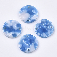 Cellulose Acetate(Resin) Links Connectors, Flat Round, Dodger Blue, 17.5x2.5mm, Hole: 1.5mm(X-KY-S158-66A-B02)