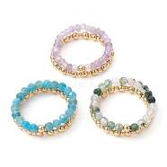 3 Set 3 Style Natural Mixed Gemstone & Brass Round Beaded Stretch Rings Set, Stackable Rings, Inner Diameter: 21mm, 2Pcs/set, 1 Set/style(RJEW-TA00088)