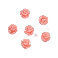 Synthetic Coral Carved Beads, Dyed, Flower, Half Drilled, Salmon, 8x8mm, Hole: 1.4mm(CORA-C003-18I)