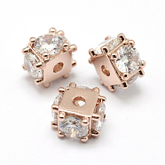 Brass Micro Pave Grade AAA Cubic Zirconia Beads, Cube, Lead Free & Nickel Free & Cadmium Free, Real Rose Gold Plated, 6x8x8mm, Hole: 1.5mm(KK-P126-02RG-NR)