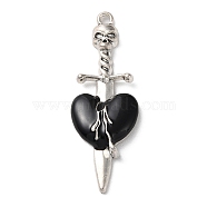 Alloy Enamel Pendants, Antique Silver, Heart with Sword Charm, 52x18x5mm, Hole: 2mm(ENAM-Q503-01AS-06)