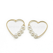 Brass Linking Rings, with ABS Plastic Imitation Pearl, Heart, Real 18K Gold Plated, 19.5x19.5x3mm, Inner Measure: 15x17mm(X-KK-T032-076G)