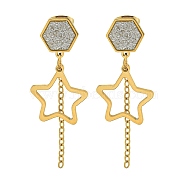 Ion Plating(IP) 304 Stainless Steel Star Dangle Stud Earrings, with Rhinestone, Golden, 41.3x14.8mm(EJEW-G400-42G-02)