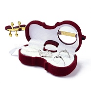 Velvet Jewelry Set Box, with Plastic, for Ring, Necklaces, Violin, Dark Red, 14.1x5.5x4cm(X-VBOX-F004-13A)