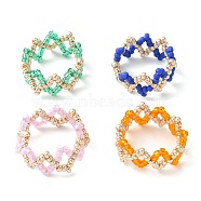 Glass Seed Braided Beaded Wave Finger Ring, Mixed Color, Inner Diameter: 12.7~14mm(RJEW-MZ00011)