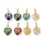 Real 18K Gold Plated Brass Glass Pendants, Heart Charms, Lead Free & Cadmium Free, Long-Lasting Plated, Mixed Color, 22x14x8mm, Hole: 3x4mm(KK-R161-01G)