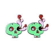 Halloween Printed Acrylic Pendants, Skull Pattern, 44x39.5x2.4mm, Hole: 1.8mm(SACR-G026-01G)