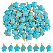 50Pcs Dyed Synthetic Turquoise Pendants, Sea Turtle Charms with Golden Plated Iron Loops, Turquoise, 22x14x6~8mm, Hole: 3.5mm, 50pcs/set(PALLOY-AB00113)