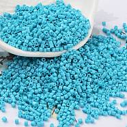 Baking Paint Glass Seed Beads, Cylinder, Medium Turquoise, 2x1.5mm, Hole: 1mm, about 5599pcs/50g(X-SEED-S042-05B-58)