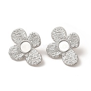 304 Stainless Steel Stud Earrings Findings, Cabochon Settings, Flower, Stainless Steel Color, 33x26.5mm, Tray: 8mm, Pin: 0.8mm(EJEW-I281-43P)
