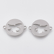 201 Stainless Steel Links connectors, Laser Cut Links, Flat Round with Bird, Stainless Steel Color, 16x20x1mm, Hole: 1.5mm(STAS-S106-06P)