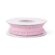 Polyester Organza Ribbon, Pleated Ribbon, Ruffle Ribbon, Pink, 1 inch(25mm), about 50yards/roll(45.72m/roll)(SRIB-L047-25mm-A086)