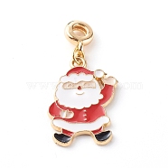 Christmas Alloy Enamel Pendants, with Brass Tube Bails, Father Christmas, Golden, 23x14.5x1mm, Hole: 3mm(PALLOY-JF00709-05)