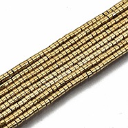 Electroplate Non-magnetic Synthetic Hematite Beads Strands, Column, Light Gold Plated, 1.5x1mm, Hole: 0.5mm, about 377~383pcs/strand, 15.75 inch~15.94 inch(40cm~40.5cm)(G-T114-57-LG)