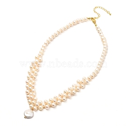 Natural Pearl & Baroque Pearl Keshi Pearl Beads Bib Necklace for Teen Girl Women, Golden, Linen, 15.9 inch(40.5cm)(NJEW-JN03714)