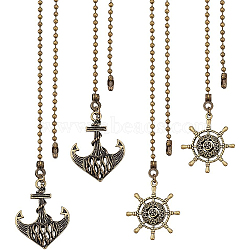 4Pcs 2 Styles Tibetan Style Alloy Ceiling Fan Pull Chain Extenders, with Iron Ball Chain, Anchor & Helm, Ocean Theme, Antique Bronze, 347~353mm, 2pcs/style(AJEW-BC0003-51)