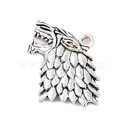 Wolf Tibetan Style Alloy Pendants, Lead Free & Cadmium Free, Antique Silver, 27x44x5mm, Hole: 3mm(X-TIBEP-S295-64AS-RS)