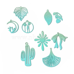 Spray Painted Alloy Charms, Flower & Leaf & Bowknot & Cactus & Moon, Medium Aquamarine, 21~44.5x15~33.5x1~2.5mm, Hole: 1.2~1.5mm, 18pcs/set(PALLOY-P291-19M-04)